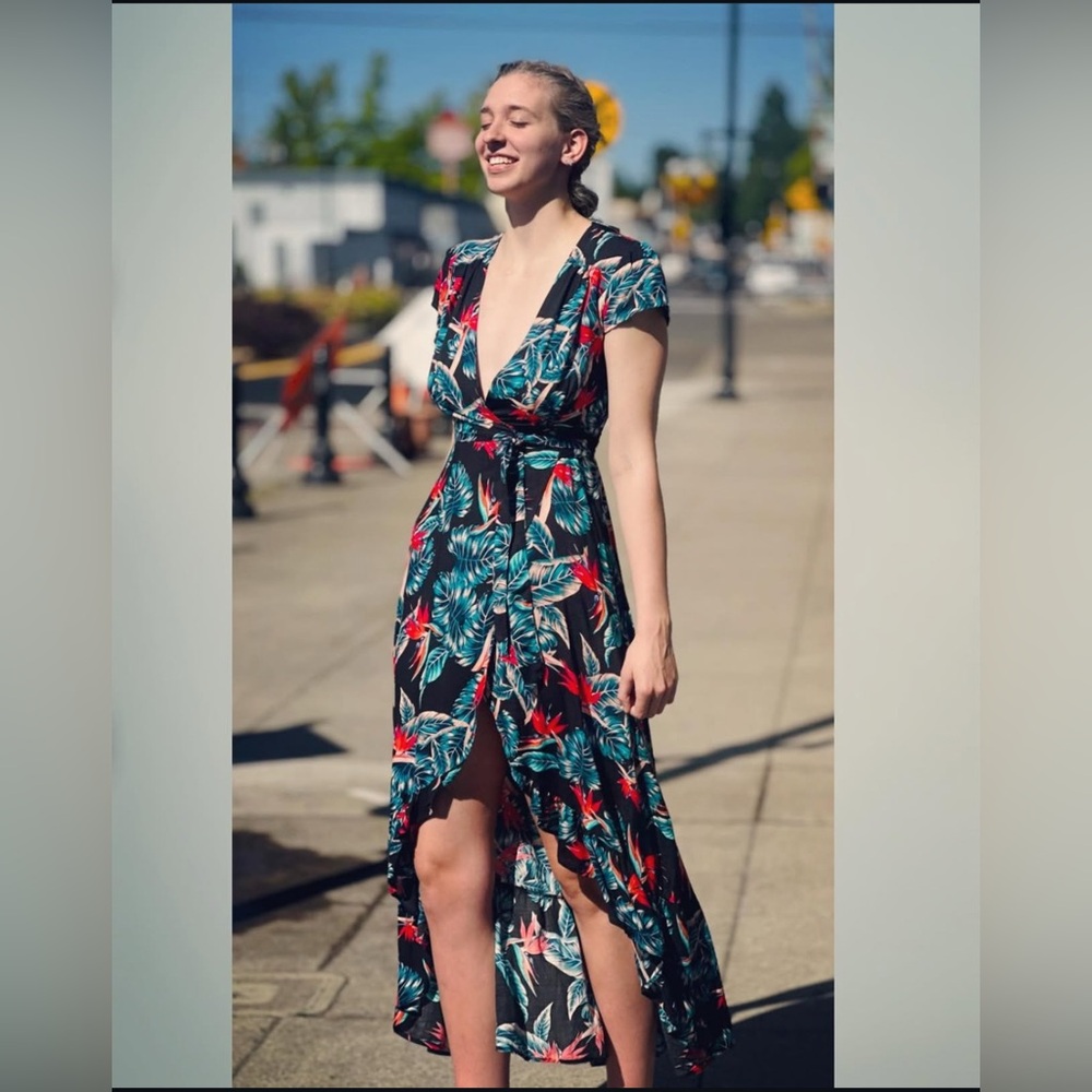 Anthropologie XIX Palms Ibiza Black Floral Maxi Wrap Dress Bohemian Vacation S - Picture 9 of 9